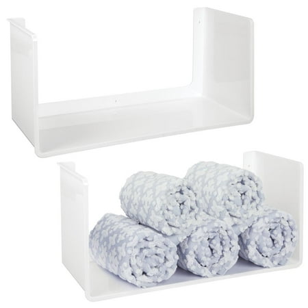 mDesign Plastic Wall Mount Towel Storage Organizer Display Shelf - Hang in Bathroom  Kitchen  Entryway  Hallway  Mudroom  Bedroom  Laundry Room - Kitchen Towels  Hand Towels  2 Pack - White