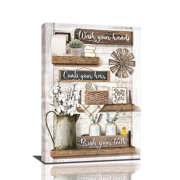 Farmhouse Bathroom Decor Wall Art Rustic Bathroom Pictures Canvas Print Country Bathroom Rules Signs Painting Artwork Modern Bathroom Decoration Framed