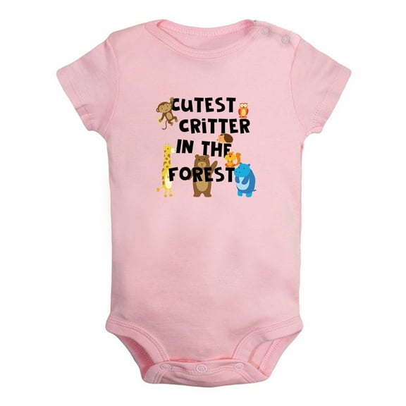 iDzn Cutest Critter In The Forest Funny Rompers For Babies, Newborn Baby Unisex Bodysuits, Infant Jumpsuits, Toddler 0-12 Months Kids One-Piece Oufits (Pink, 0-6 Months)