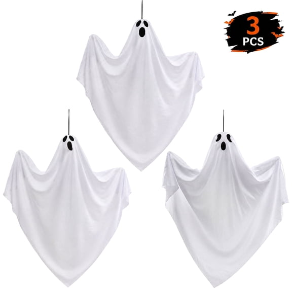 Hanging Ghosts Halloween Decorations Outdoor,26.7" Flying White Ghosts for Tree Yard Garden Party Holiday 3 Pcs