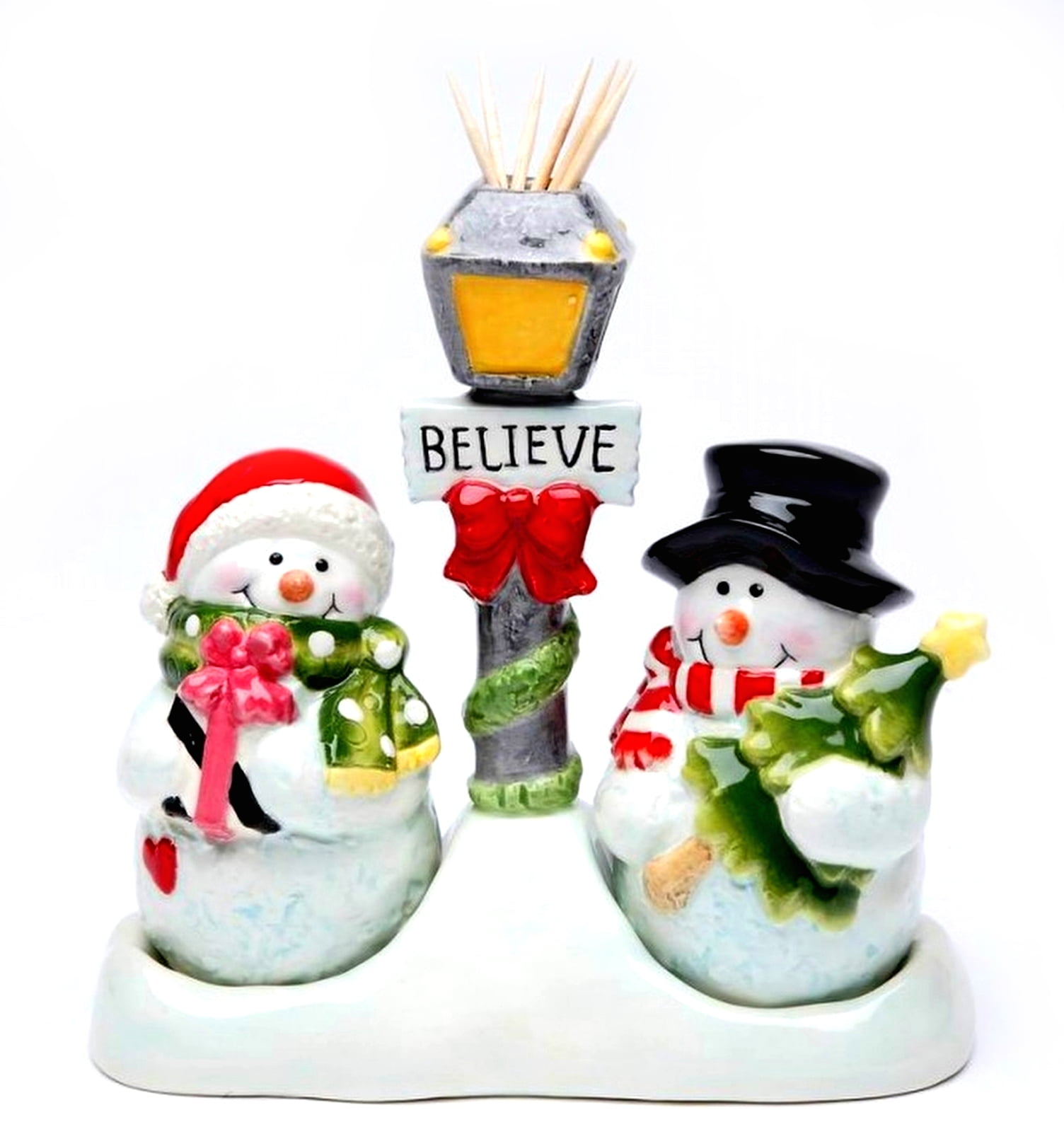 Santa Claus Snowman Christmas Shaker 3/" Winter Ceramic Salt /& Pepper