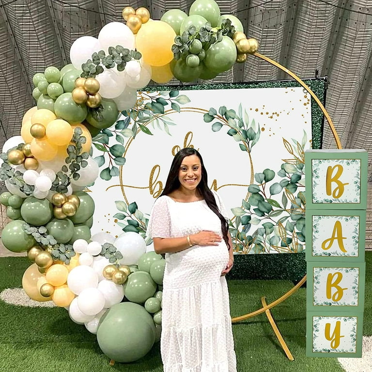 263pcs Sage Green Baby Shower Decorations Set, Gender Neutral Balloon Garland with Baby Boxes