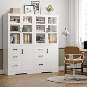 Homfa 5 Shelf Bookcase with Drawers & Doors, 67.5 Tall Bookcases, Wooden Storage Bookshelf for Living Room Home Office, White Finish
