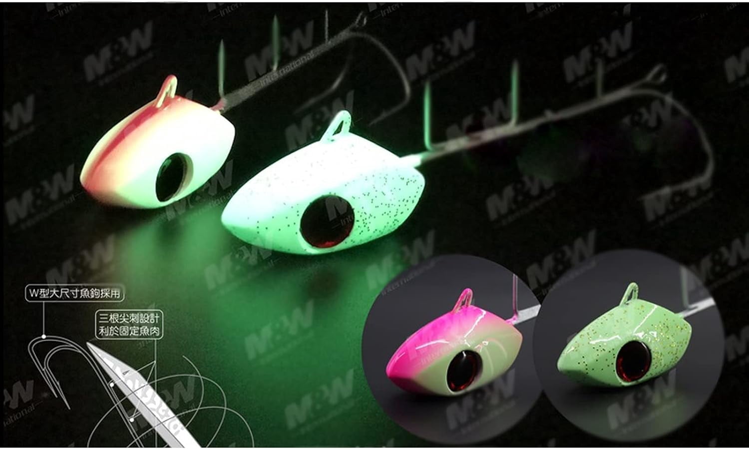 Fish Hooks 100g/250g Three Hooks Deep Sea Fish Hook All Luminous Hairtail Special Hook White Ribbon Fish Hook Fish Hook Set (Size : 250g Full Luminous Two Hooks)