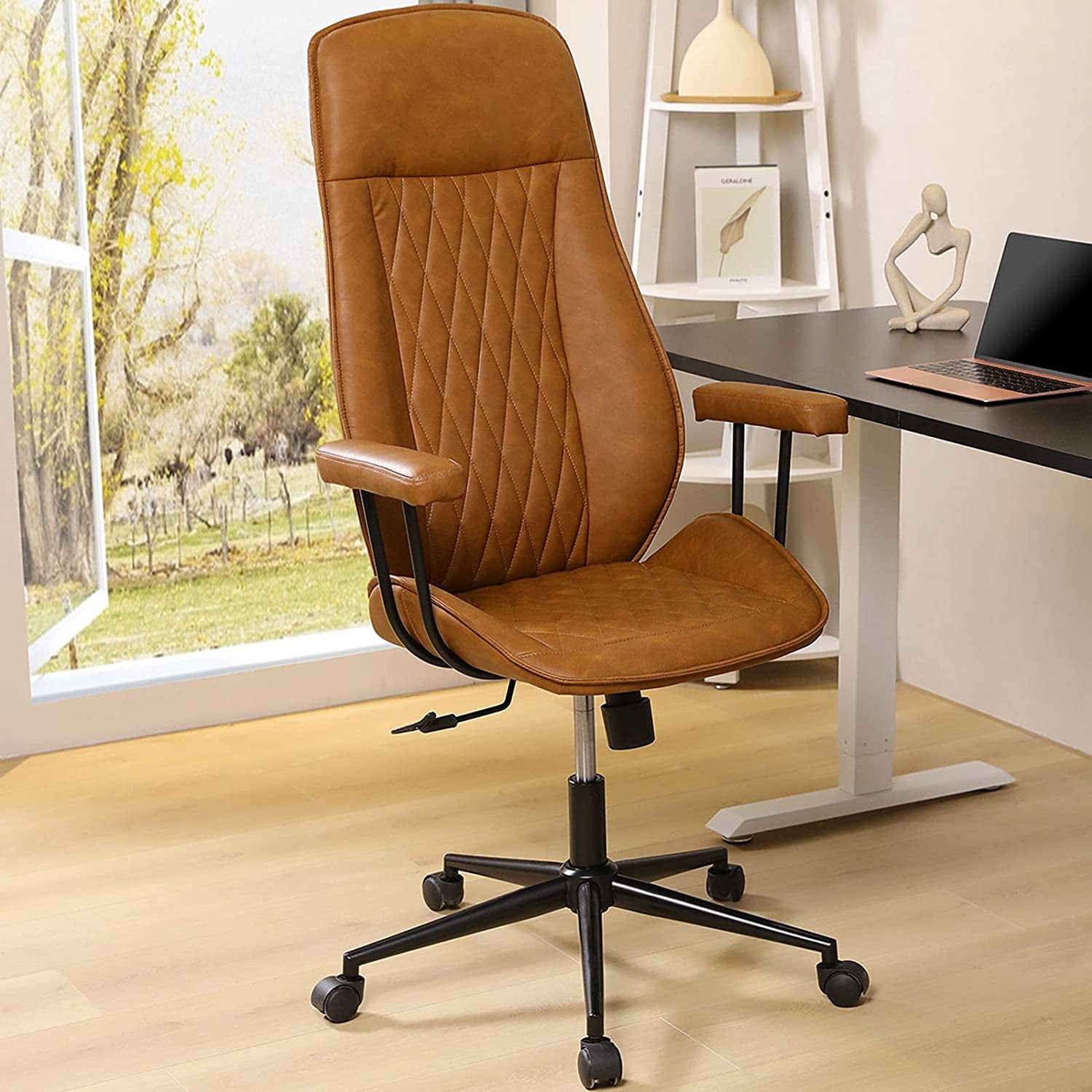 Office Chair Leather Brown Rolling Computer High Back Executive Desk Bonded 