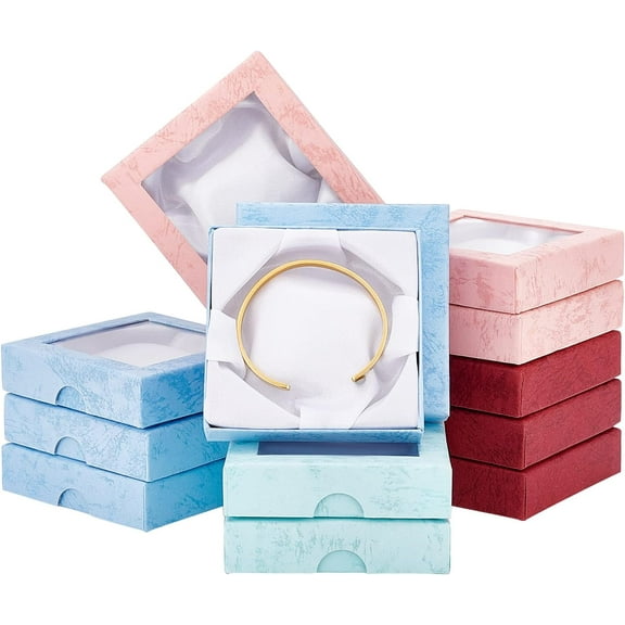 PH Jewelry Gift Box Set 12Pcs 3.5x3.5x0.7 Inch Cardboard Bracelet Box Boxes Small Gift Packaging Boxes for Bangle Bracelet Necklace Party Favors Random Color Colorful