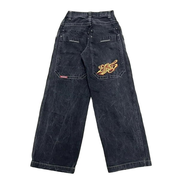 Pantalones vaqueros unisex estilo hip-hop gótico urbano de talle alto y corte holgado con diseños rasgados y bordados for hombre y mujer