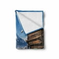 thumbnail image 2 of Snow Mountain Soft Flannel Fleece Throw Blanket, Mountainous Landscape Image of Bavarian Alps and Wooden Chalet, Cozy Plush for Indoor and Outdoor Use, 60" x 80", Cobalt Blue Multicolor, by Ambesonne, 2 of 6