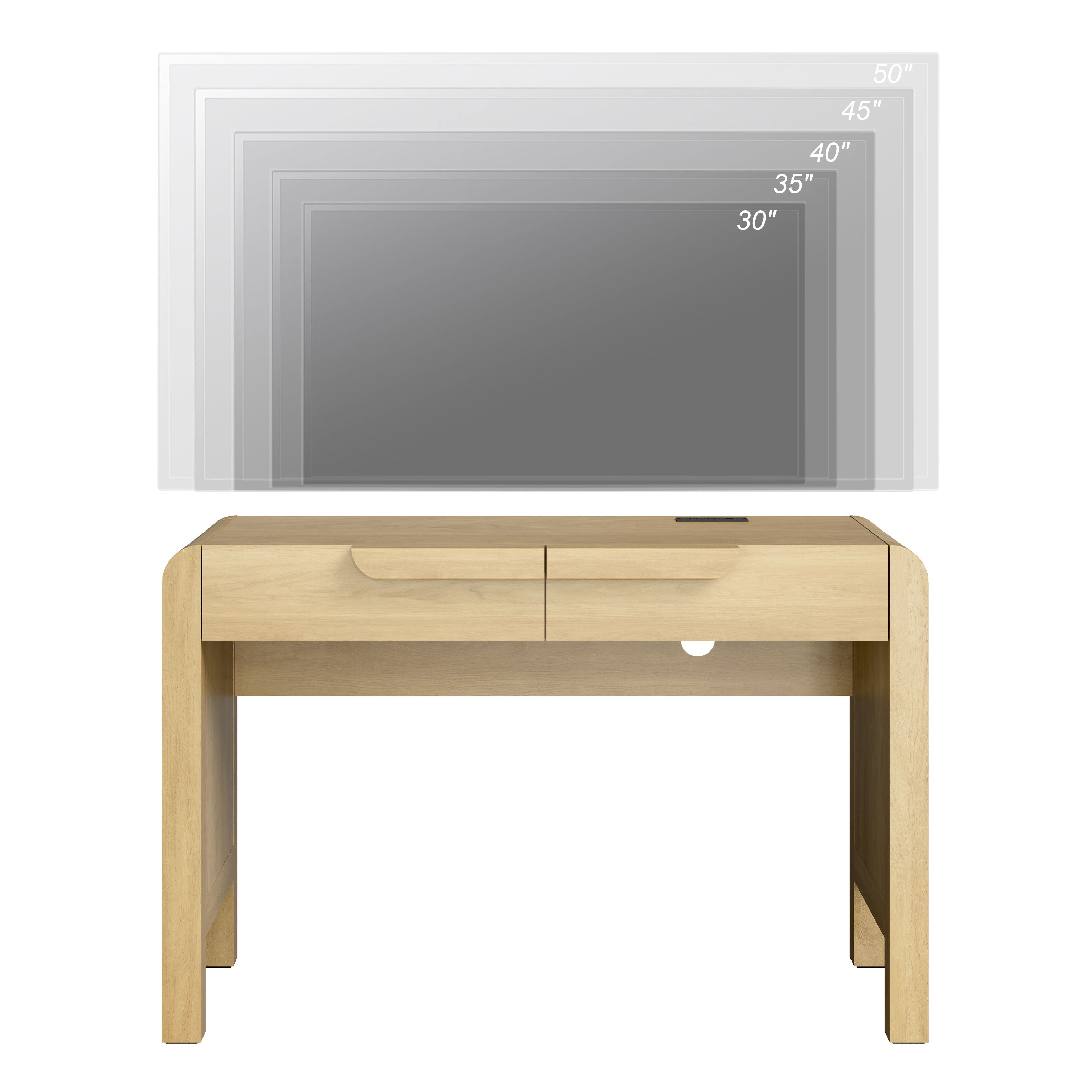 47.2”W Mid-century Modern Curved Waterfall Writing Desk With 2 Drawers，Wood Computer Desk With Charging Station, Standing Desk For Home Office