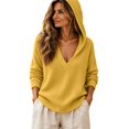 thumbnail image 5 of TZZQ V Neck Hooded Sweaters for Women Oversized Long Sleeve Chunky Knit Pullover Sweaters Soft Cozy Lightweight Warm Fall Winter Jumpers Cute Casual Streetwear Knitted Crochet Hoodies Yellow S, 5 of 9