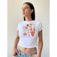 thumbnail image 1 of Mialoley T-shirt pour Femmes, Col Rond Manches Courtes Imprimé Alimentaire Ajusté Hauts d'Été Mode Urbaine pour Usage Quotidien Décontracté, 1 of 2