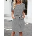 thumbnail image 6 of Women's 2026 Summer Casual Dress Short Sleeve Crewneck Striped Tie Waist Work Trendy T Shirt Dresses, 6 of 9