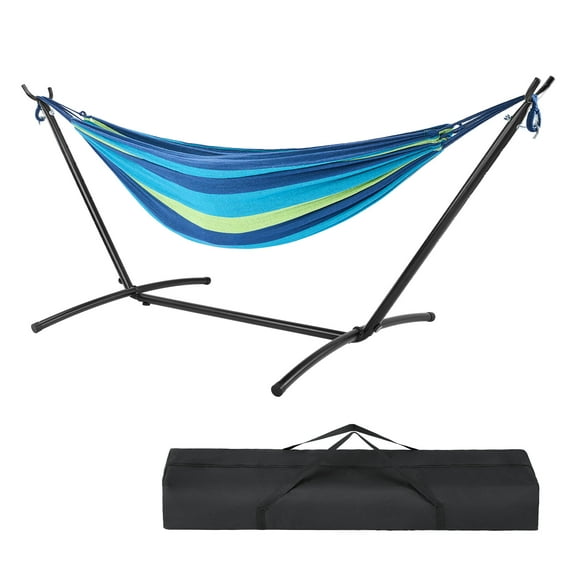 GIANNA Double Hammock with Steel Stand and Carrying Bag, Adjustable Height, 450lbs Capacity, Polyester Cotton Fabric, Portable Outdoor Hammock for 2 Adults, Blue