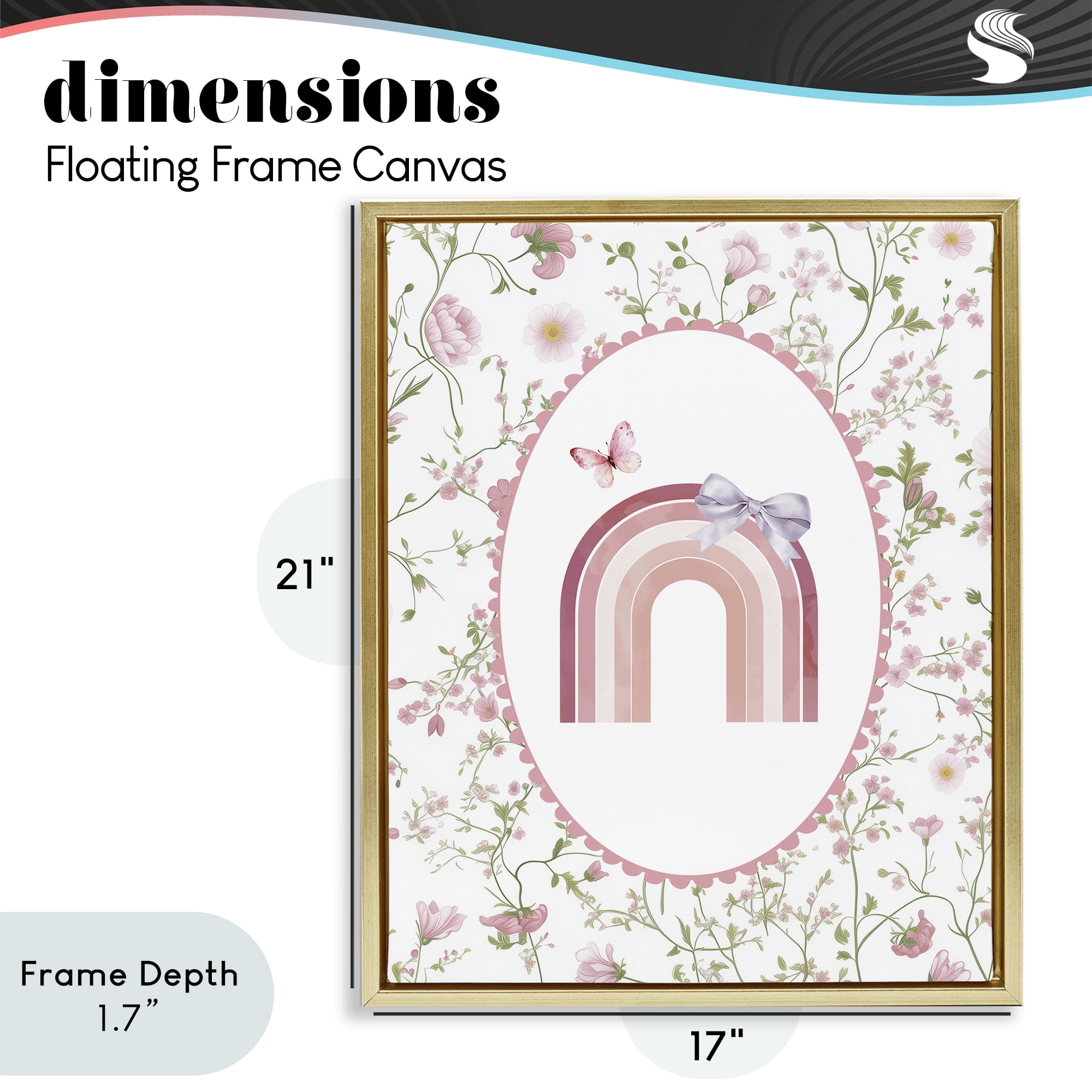 Stupell Industries Floral & Ribbon Rainbow Gold Framed Floater Canvas Wall Art, design by Christine Simpson Art