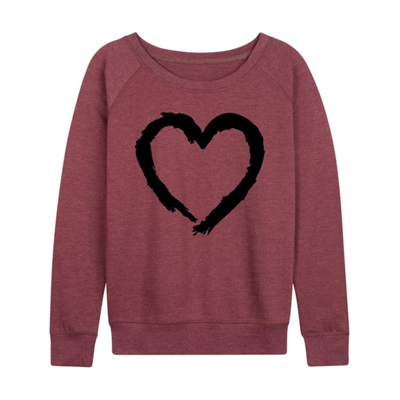 Instant Message - Paintbrush Stroke Heart Women's Lightweight French Terry Wide Neck Long Sleeve Graphic Shirt