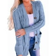 thumbnail image 2 of Women'S 2025 Fall Long Sleeve Cable Knit Sweater Open Front Cardigan Button Loose Outerwear Light Blue XXXL, 2 of 8
