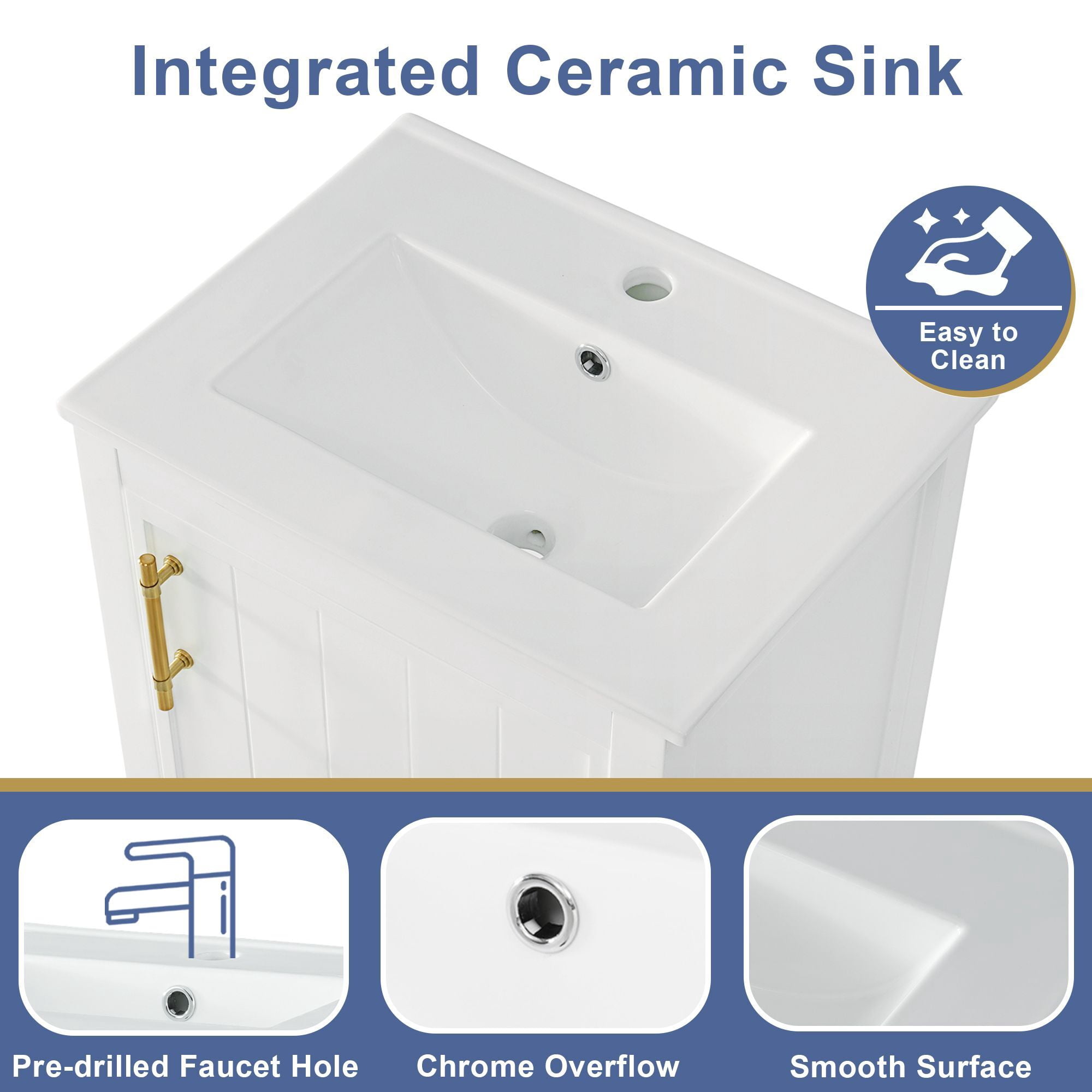 DEALTOPS Bathroom Vanity with Sink, Bathroom Vanity Cabinet with Open Shelf for Small Spaces, White