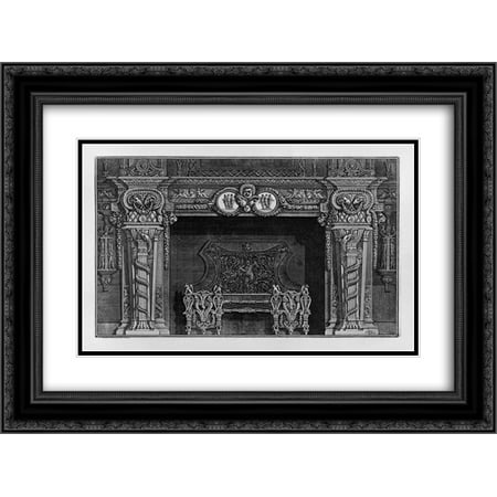 Giovanni Battista Piranesi 2x Matted 24x20 Black Ornate Framed Art Print 'Fireplace: stage three masks in the frieze between two medallions with the Graces, in the interior, full wing'