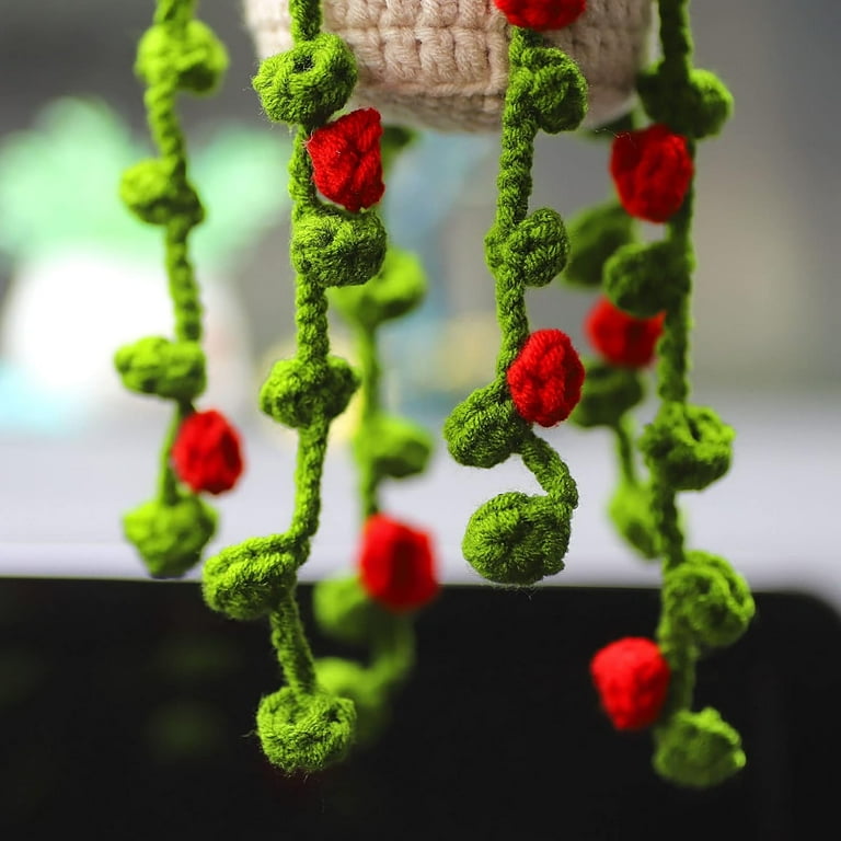 Handmade Crochet Daisy Car Mirror Hanging - Cute Car Accessories For Women, Adjustable Keychain Decor