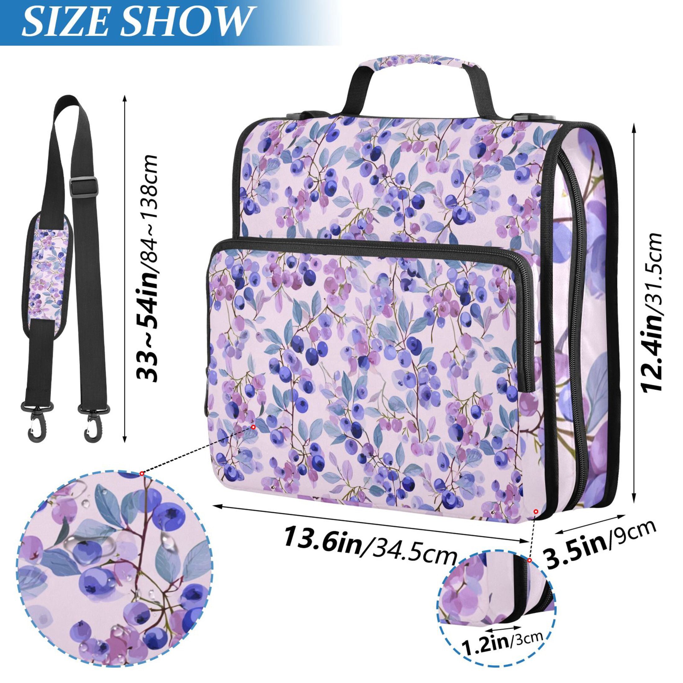 Zipper Binder Purple Blueberry 1.5 Inch Binder Folder Bag with Shoulder Strap and Handle