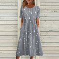 thumbnail image 2 of estampados Vestidos de verano Vestidos midi con cuello redondo plisados impresos Básicos Clásicos al aire libre Diarios Vestidos sueltos de manga corta Gris / 2XL, 2 of 5