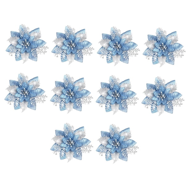 10x Adornos de arreglo floral de Pascua navideña de 14,5 cm con flores brillantes para Azul claro