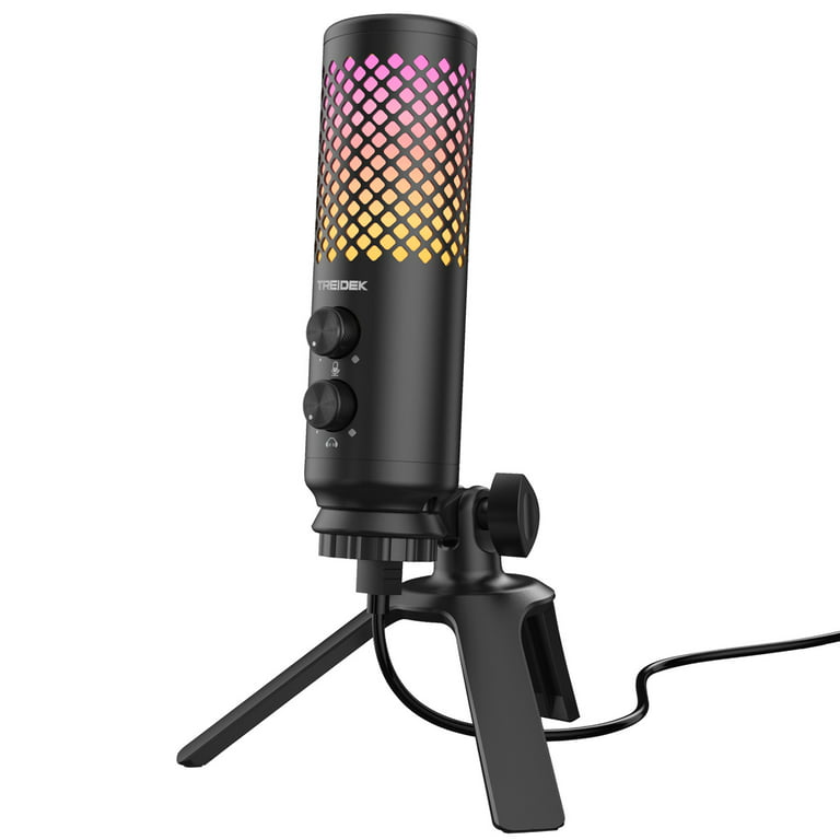 pære dvs. Electrify TREIDEK USB Microphone RGB Condenser Computer Microphone Kit with RGB  Lights, Mute Button, Tripod, Shock Mount, Plug & Play Gaming Mic for PC,  PS4, PS5 and Mac, Studio Recording Vocals, Voice Overs,