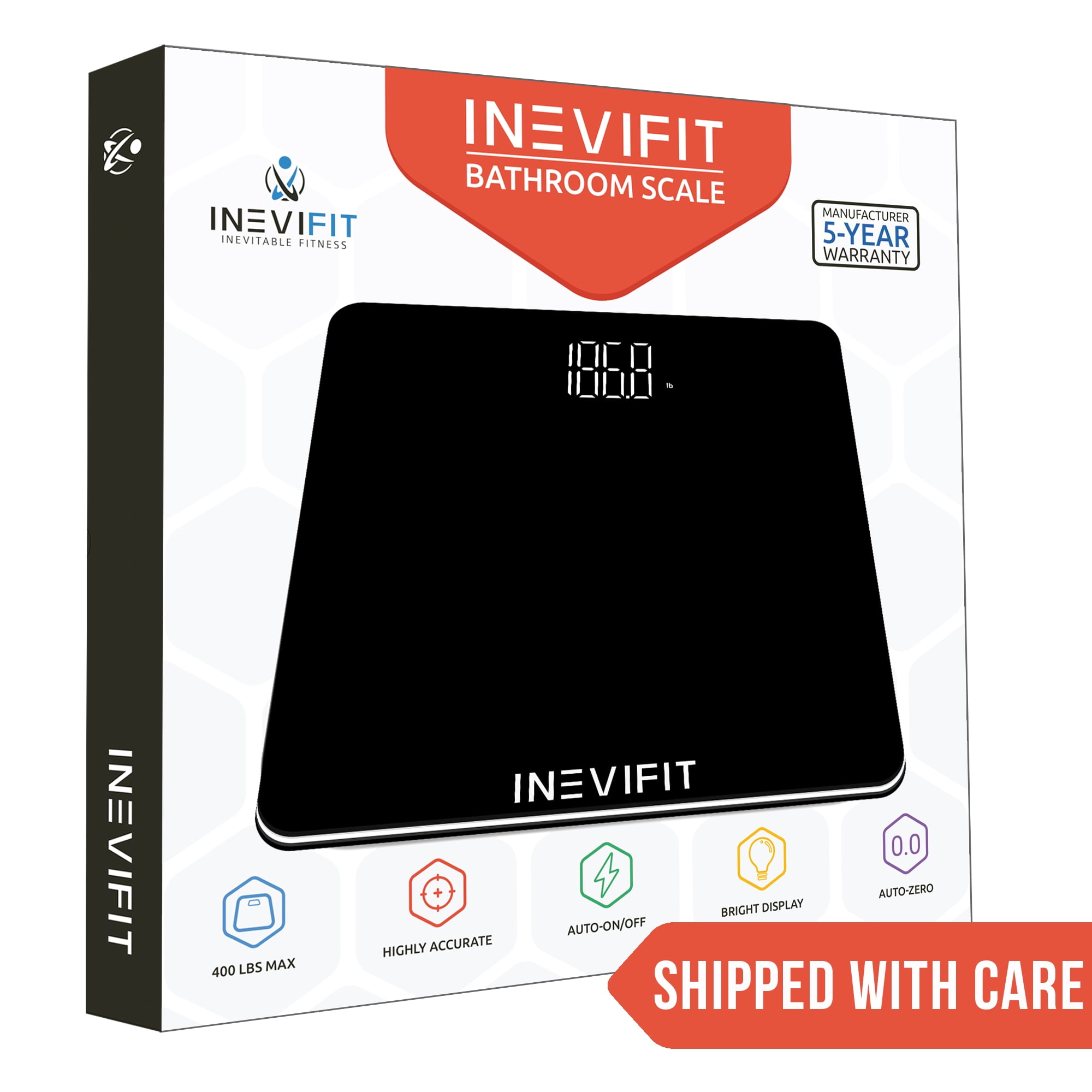 INEVIFIT Bathroom Scale, Highly Accurate Digital Bathroom Body Weight Scale, Precisely Measures Weight up to 400 lbs - Black