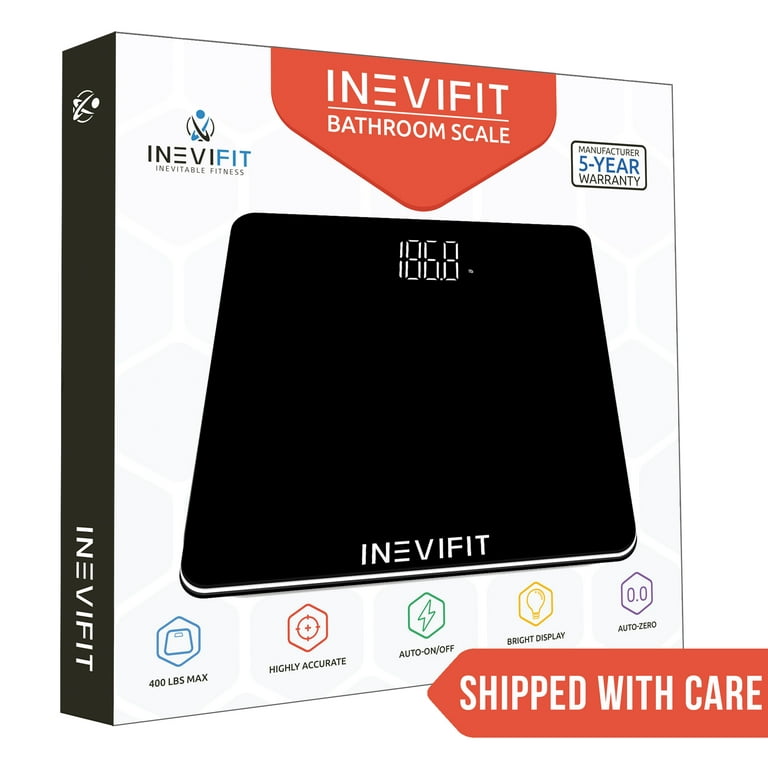 INEVIFIT Bathroom Scale, Highly Accurate Digital Bathroom Body Scale,  Measures Weight up to 400 lbs. Includes Batteries BALCK