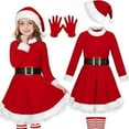 thumbnail image 3 of SuTry Girls Solid Color Christmas Dress Set with Hat Gloves Socks Belt Plush Holiday Party Outfit Funny Christmas Clothing for Kids 3-11 Years(Red,3-4 Years), 3 of 8