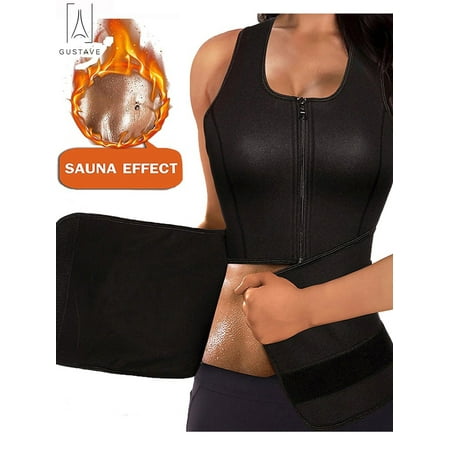 GustaveDesign Waist Trainer Corset Sauna Sweat Zipper Vest With Adjustable Waist Trimmer Shapewear Slimming Control Tummy 