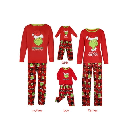

Christmas Matching Family Sets Cartoon Print Long Sleeve Tops + Pants 2Pcs Suit