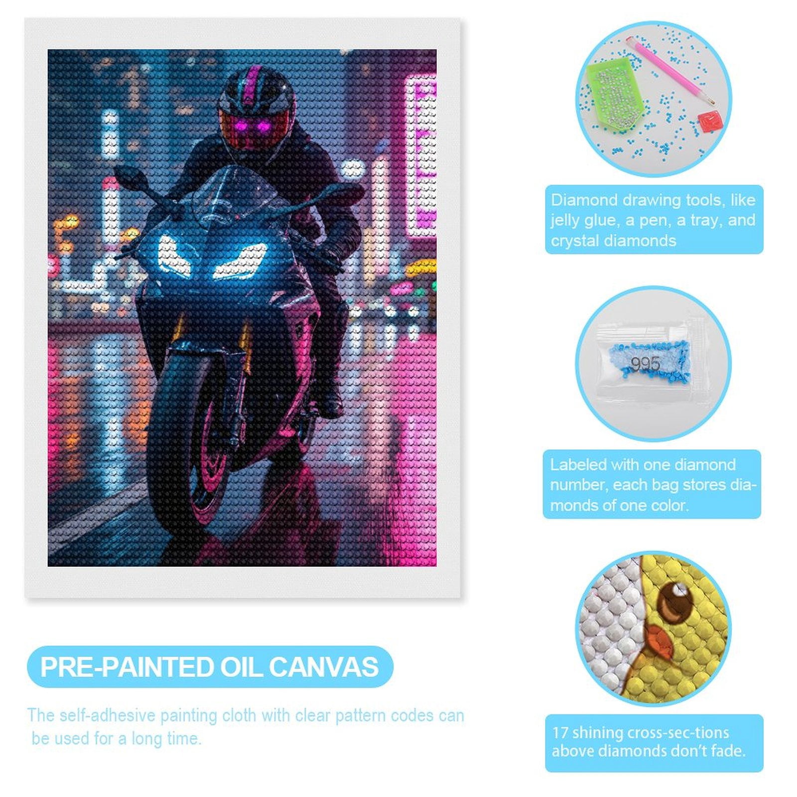 Diamond Art Kits for Adults, Night Rider Neon Streets 5D Diamond Painting Kits for Adults Beginners, DIY Full Drill Diamond Painting, Gem Art and Crafts 12x16