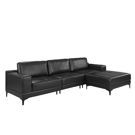 Modern Leather Sectional Sofa 114 9 Inch Living Room L Shape Couch Black
