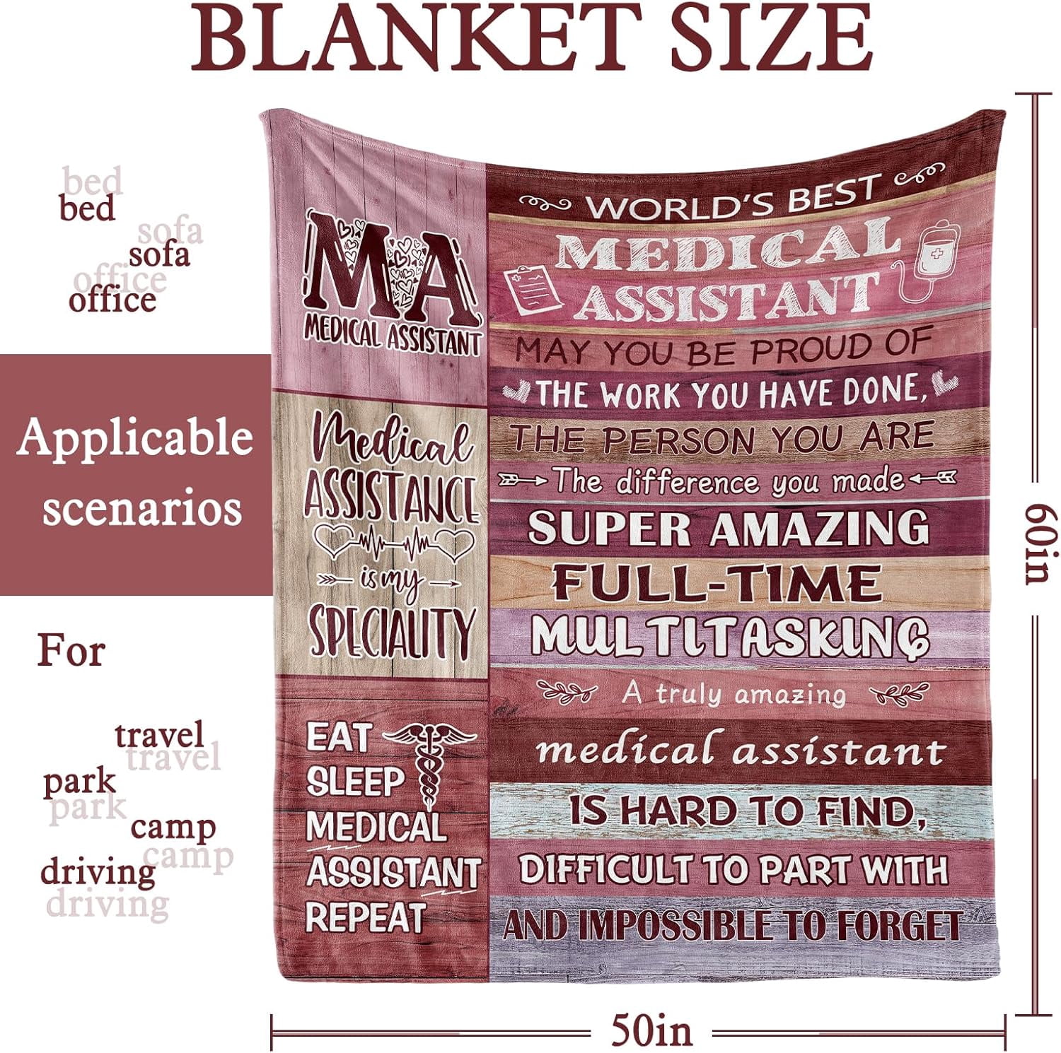 Medical Assistant Gifts for Women, MA Week Gifts for Medical Assistants, MA Appreciation Gifts Blanket, Gifts for Medical Assistant on Medical Assistant Week, Birthday Christmas Throw Blanket 50x60