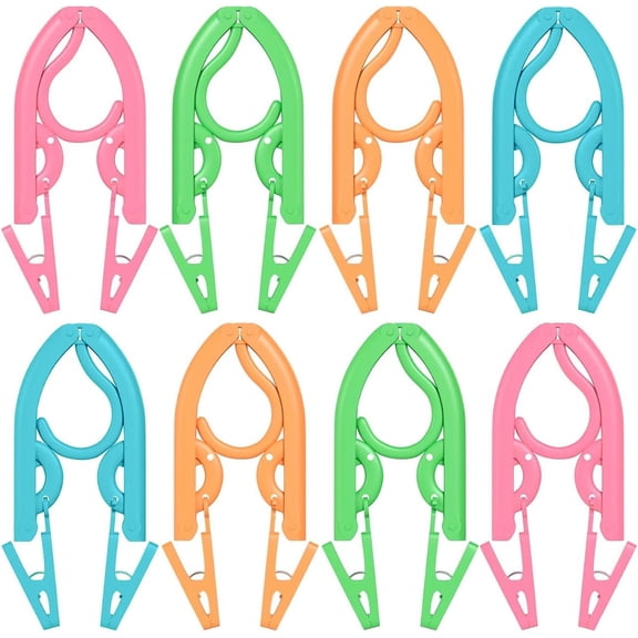 Portable Folding Clothes Hangers with Clips, Travel Hangers, Lightweight, Durable, Compact Foldable Drying Rack for Shirts, Dresses, Coats, Pants, Towels, Baby Clothes, Pack of 12, Multicolor