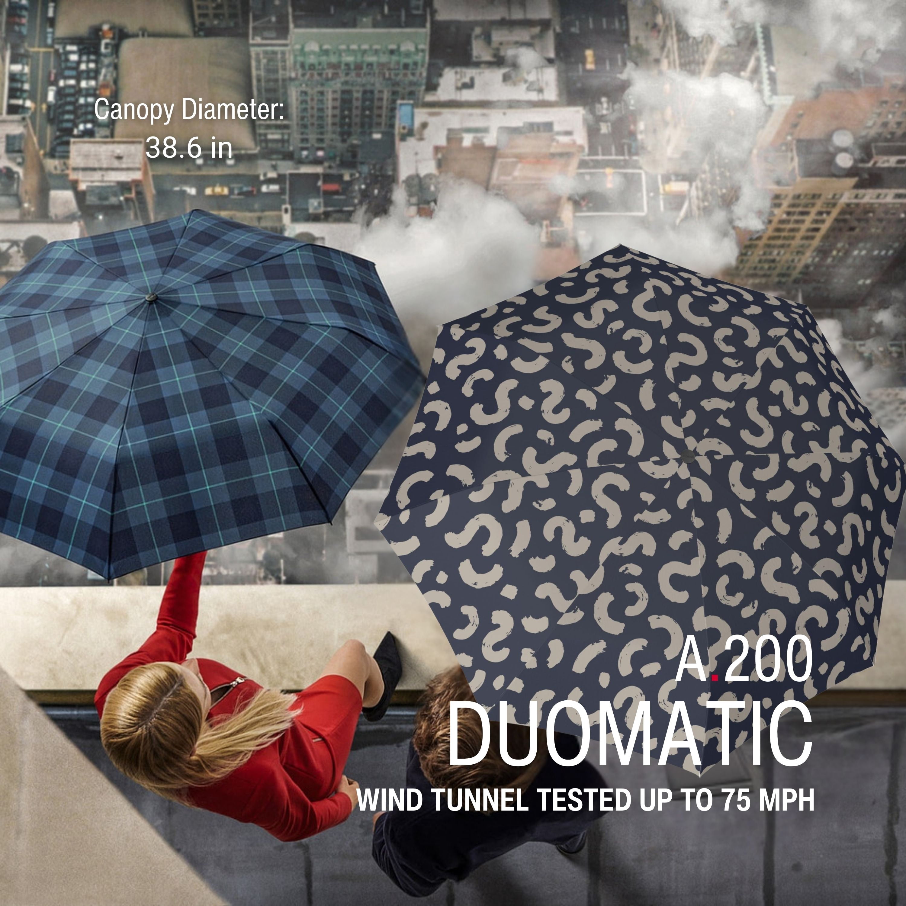 Knirps A.200 Medium Duomatic Windproof Rain Umbrella for Adults in Cone Navy – Automatic Open Close Design, 38.5" Wind Resistant Canopy, Durable Steel Frame, Travel Case Included