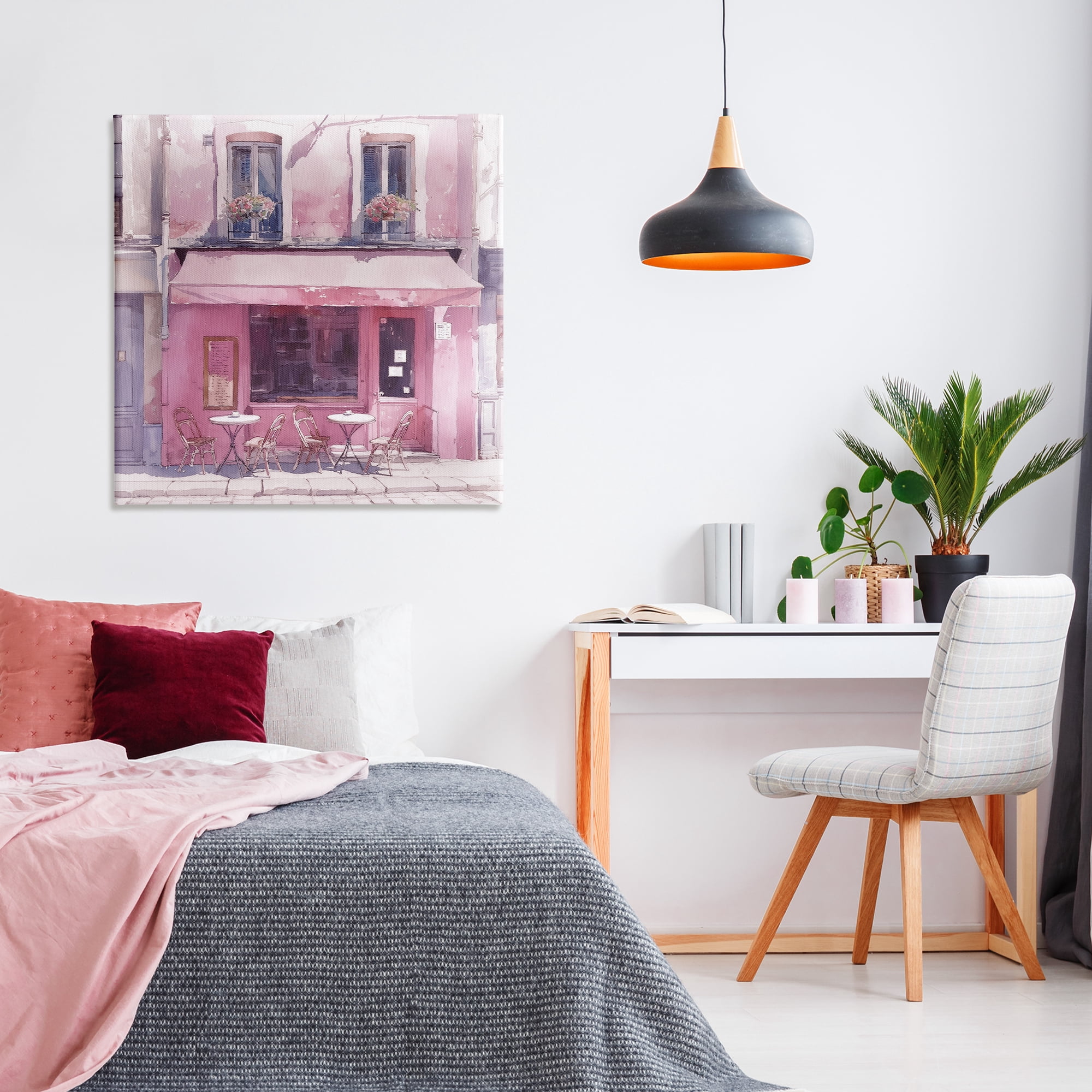 Stupell Industries Pinkish Delight Café Buildings & Architecture Painting Wrapped Canvas Art Print Wall Art, 36 x 36