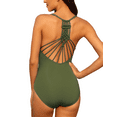 thumbnail image 3 of Firpearl Women's One Piece Swimsuits V Neck Hand-Braid Macrame Ruched Slimming Tummy Control Bathing Suit, 3 of 9