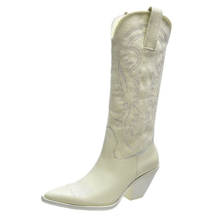 

dmqupv Riding Boots for Women Wide Calf Heel Women s Zipper Retro Combat Rain Boots for Women Wide Calf Size 12 White 8.5