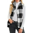 thumbnail image 3 of Cindysus Ladies Fluffy Zip-Up Outwear Women V Neck Jacket Vest Sleeveless Open Front Plaid With Pockets Coat Black XL, 3 of 5