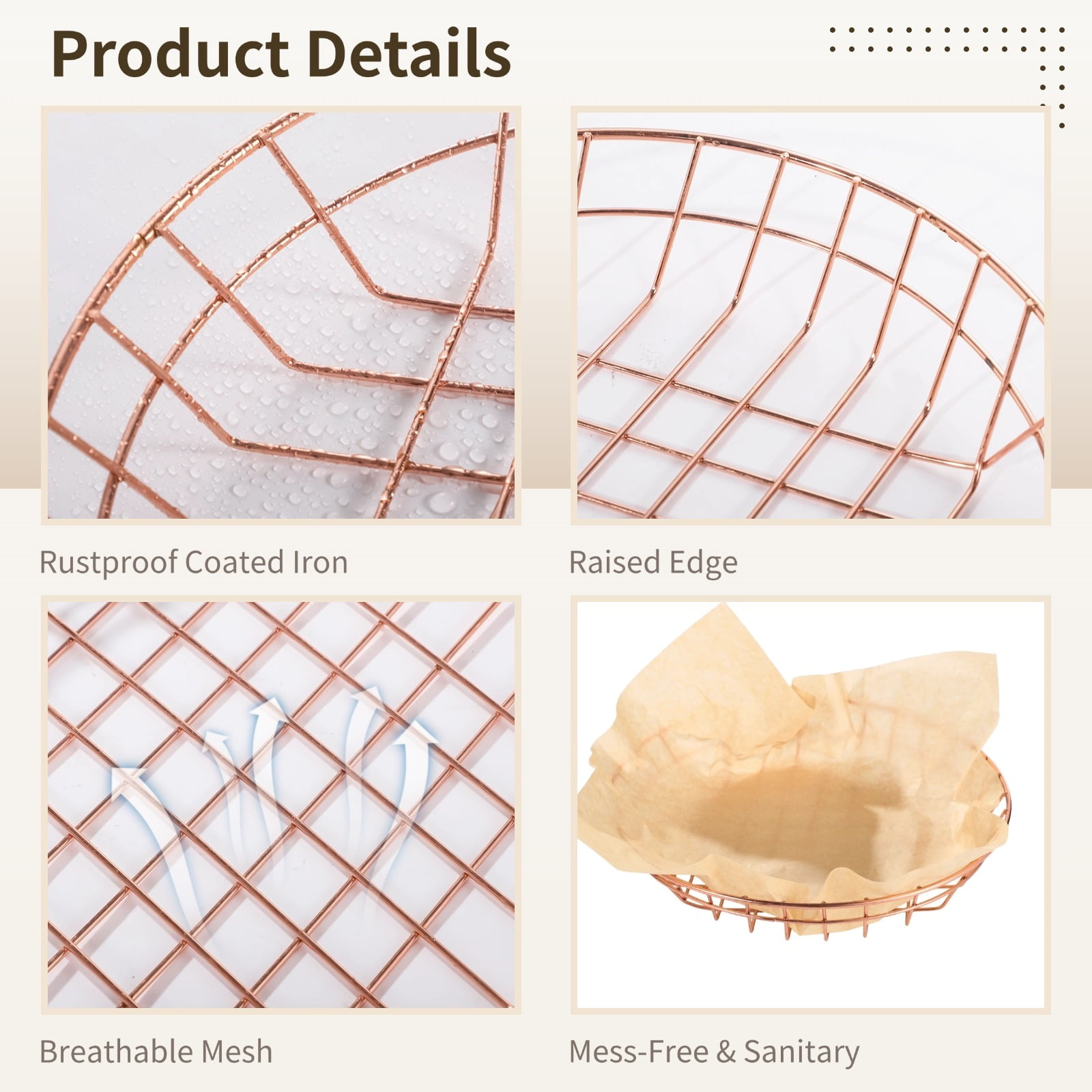 Bulk 24-Pack Gold Wire Serving Baskets, 9.8x1.8 Inch with 100 Deli Papers, Oil-Absorbent Liners, Snack or Bread Baskets for Restaurants, Catering, Events