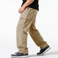 thumbnail image 2 of Men’s Multi Pocket Straight Cargo Pants Drawstring Stretch Loose Casual Outdoor Polyester Trousers S-XL 1 Pack, 2 of 8