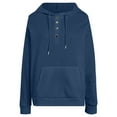 thumbnail image 5 of idosla Womens 2025 Hoodies Button Collar Drawstring Hooded Pullover Sweatshirt Casual Long Sleeve Tops Shirts (Blue, L), 5 of 6
