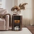 thumbnail image 5 of Faux Marble End Table with Sliding Door, 17.3" Modern Round Nightstand with Fluted Detailing & Adjustable Shelve, Compact Side Table for Bedroom Living Room, 5 of 8