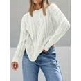 thumbnail image 5 of Women'S Oversized Cable Knit Crewneck Sweaters White M, 5 of 6