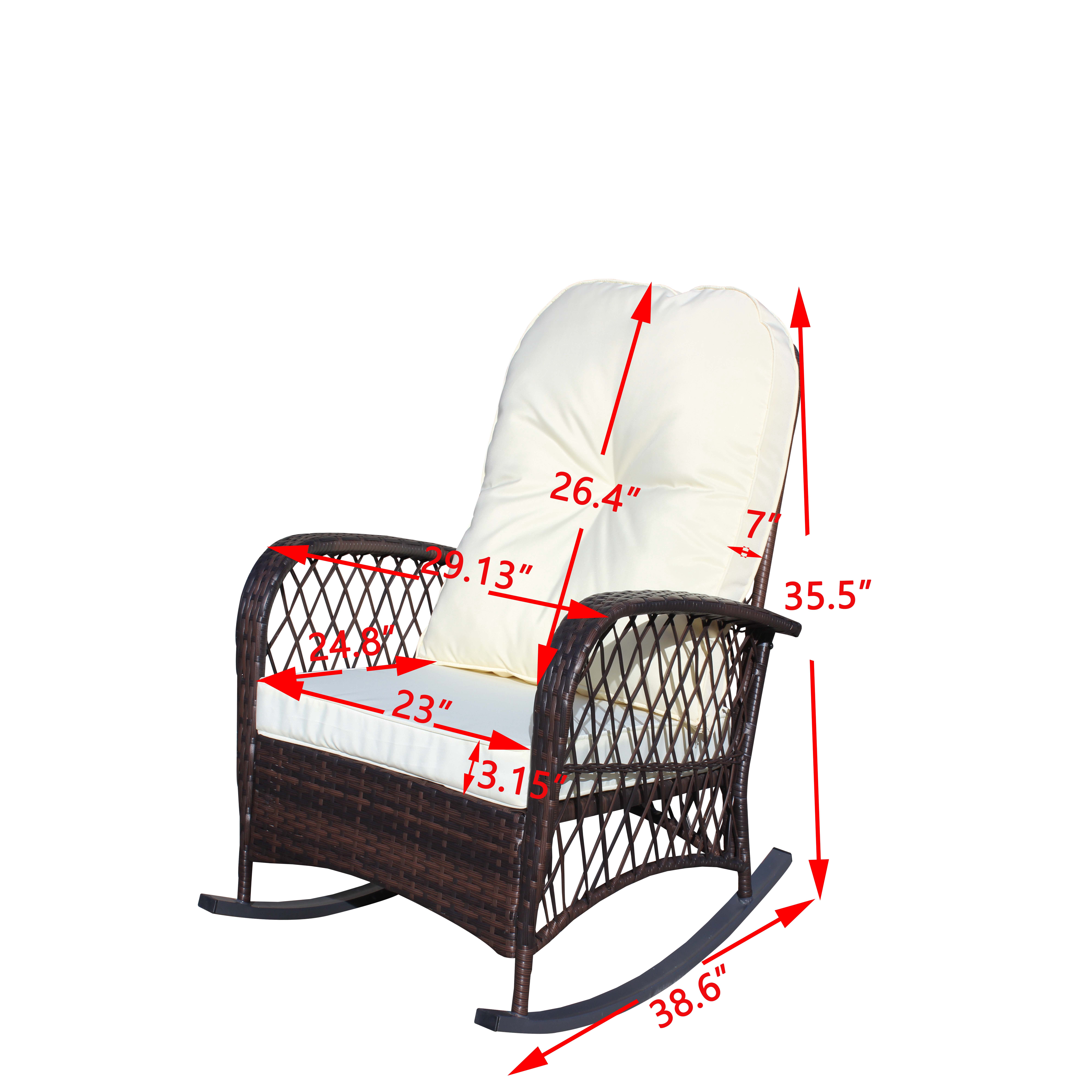 Wicker Outdoor Rocking Chair, Wide Seat Thick Cushion Steel Frame Rattan Rocker for Patio Garden Backyard Relax Area, Beige