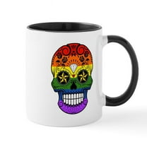 CafePress - Gay Pride Rainbow Flag Sugar Skull With Roses Mugs - 11 oz Ceramic Mug - Novelty Coffee Tea Cup
