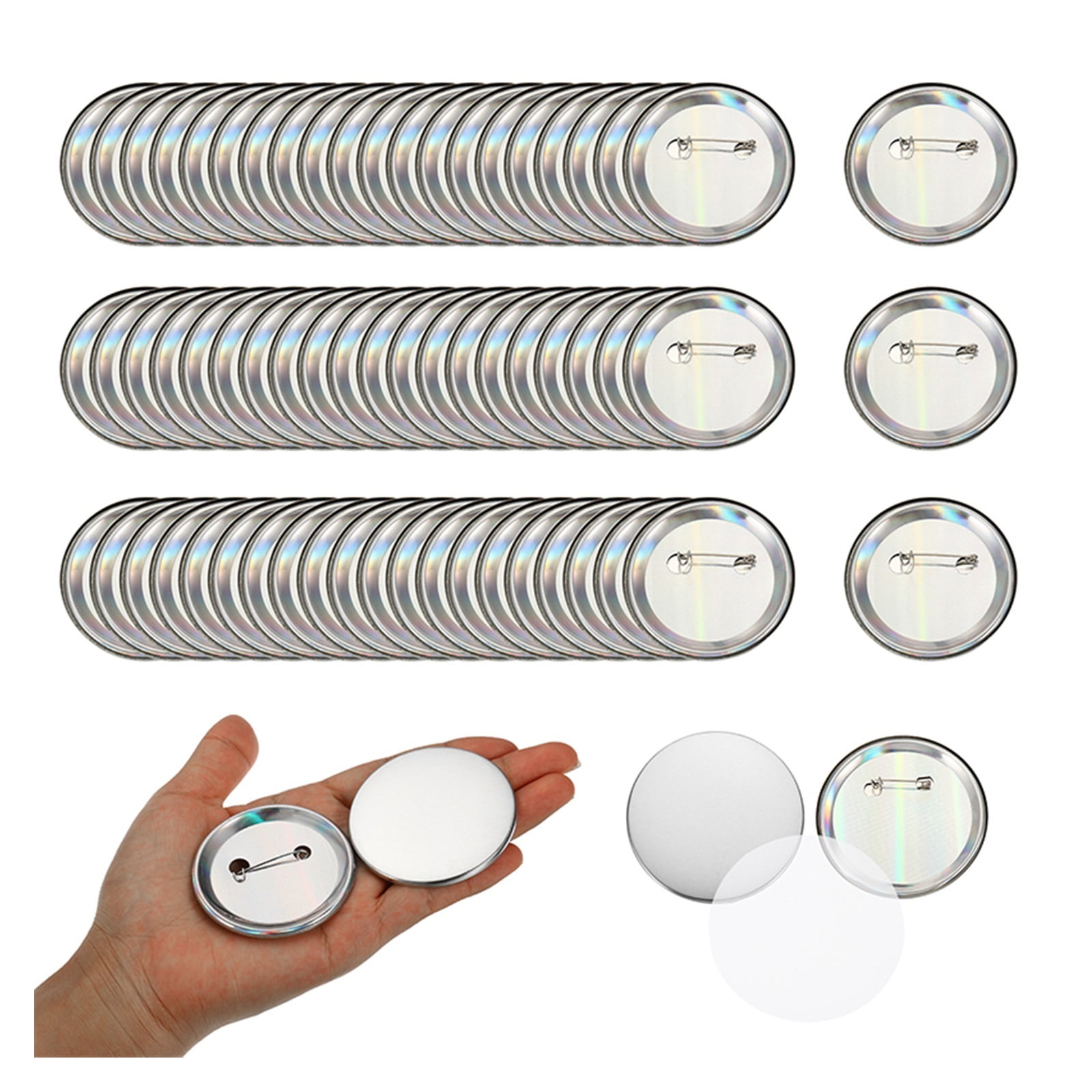 100/200pcs Blank Bad Pin Button Maker Parts Metal DIY Button Material Supplies Reflective Back For Button Maker Machine Round
