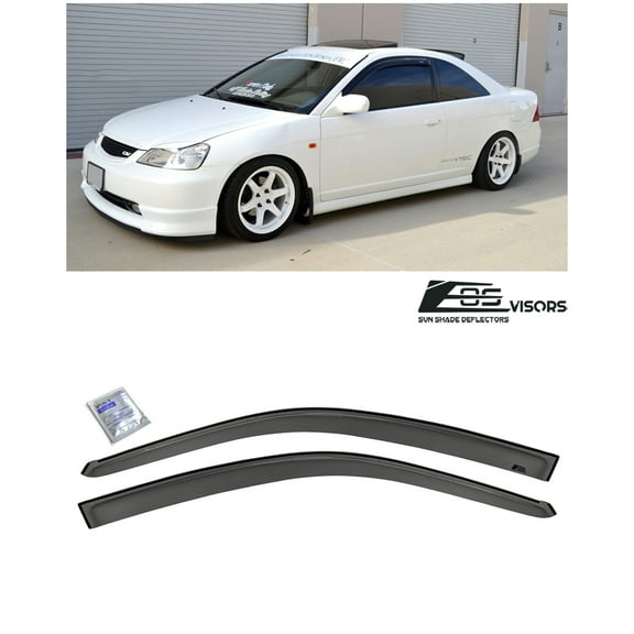 Extreme Online Store for 2001-2005 Honda Civic 2Dr Coupe Models | EOS Visors Tape-On Style JDM Smoke Tinted Side Vents Window Deflectors Rain Guard